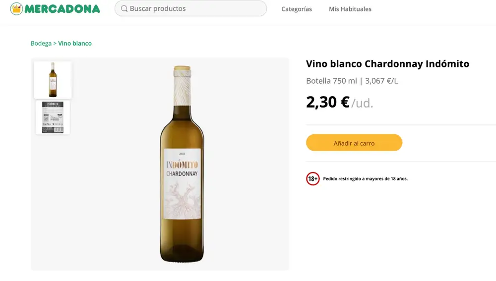 Vino blanco Chardonnay Indómito
