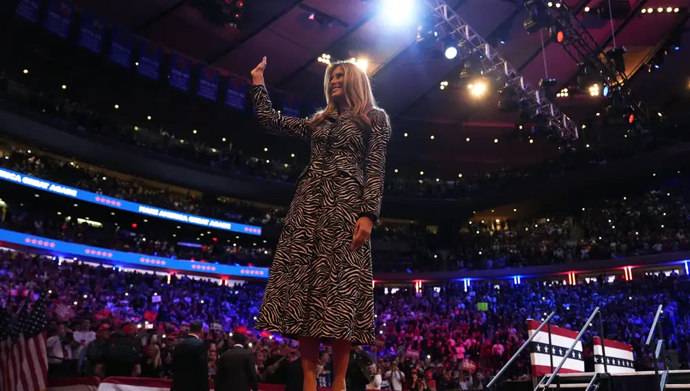Former first lady Melania Trump arrives to speak at a campaign rally for Republican presidential nominee former President Donald Trump at Madison Square Garden.