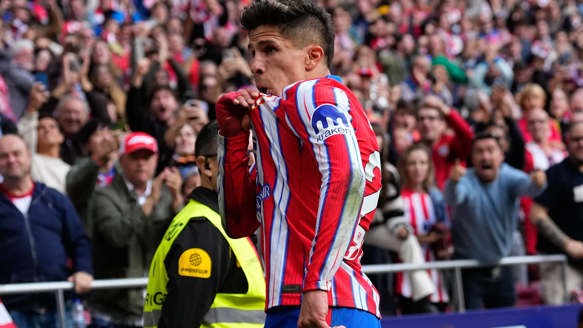 Giuliano Simeone of Atletico de Madrid celebrates a goal during the Spanish League, LaLiga EA Sports, football match played between Atletico de Madrid and UD Las Palmas at Riyadh Air Metropolitano stadium on November 3, 2024, in Madrid, Spain. AFP7 03/11/2024 ONLY FOR USE IN SPAIN