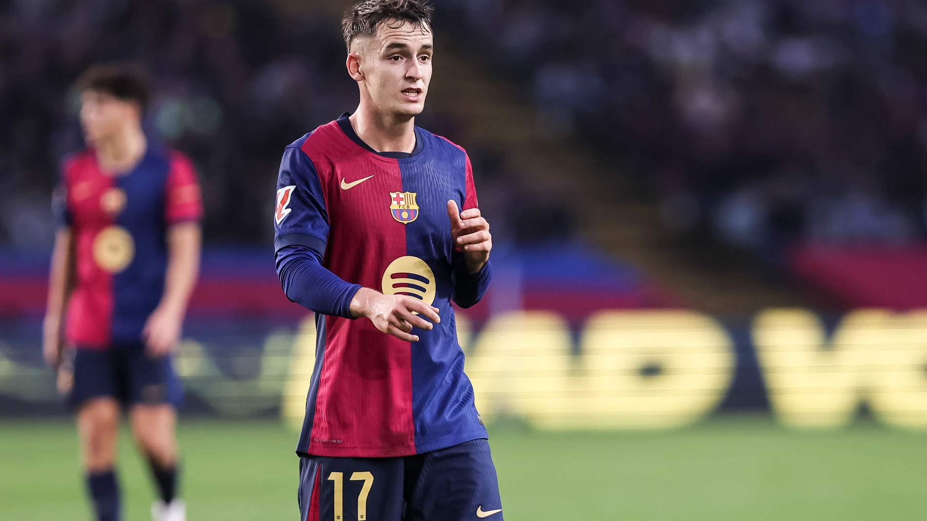 Marc Casado of FC Barcelona gestures during the Spanish league, La Liga EA Sports, football match played between FC Barcelona and RCD Espanyol at Estadio Olimpico de Montjuic Lluis Companys on November 03, 2024 in Barcelona, Spain. AFP7 03/11/2024 ONLY FOR USE IN SPAIN