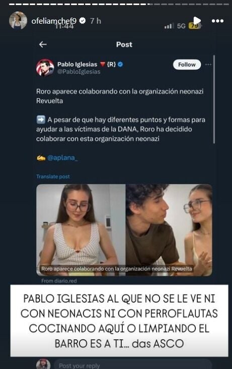 Ofelia Hentschel responde a Pablo Iglesias en Instagram