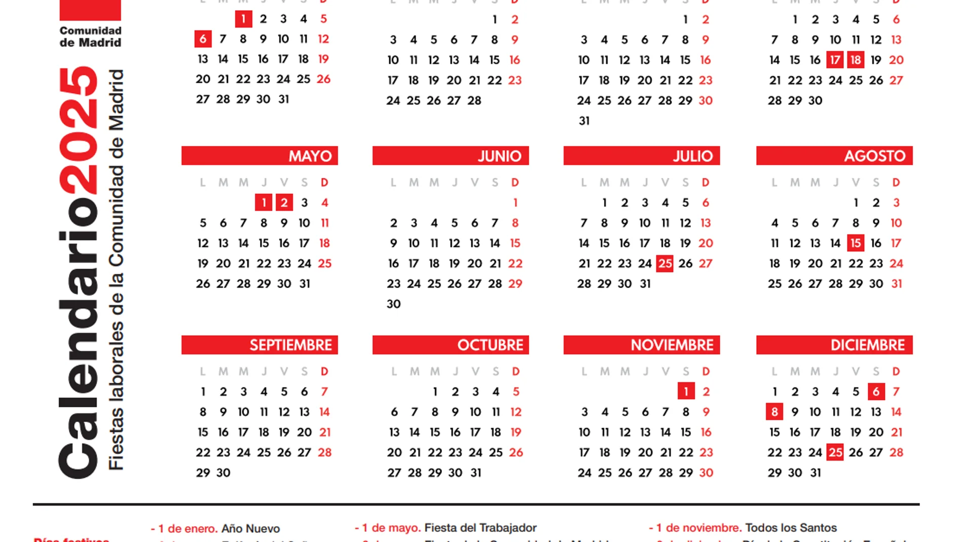 Calendario laboral de Madrid para 2025