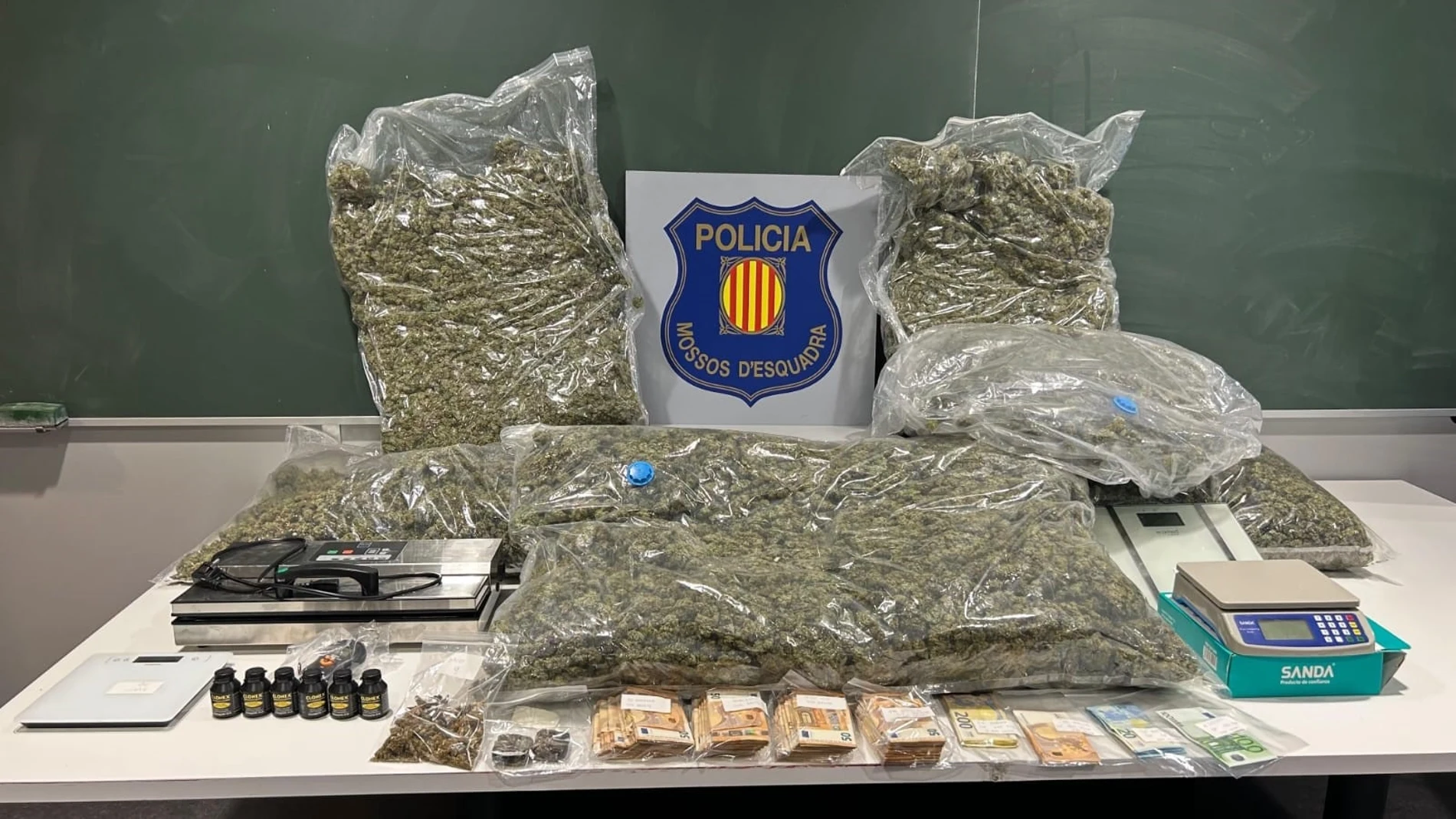 Marihuana incautada por los Mossos d'Esquadra entre el vehículo y el domicilio de un joven de 24 años detenido en Gràcia REMITIDA / HANDOUT por Mossos d'Esquadra Fotografía remitida a medios de comunicación exclusivamente para ilustrar la noticia a la que hace referencia la imagen, y citando la procedencia de la imagen en la firma 05/11/2024