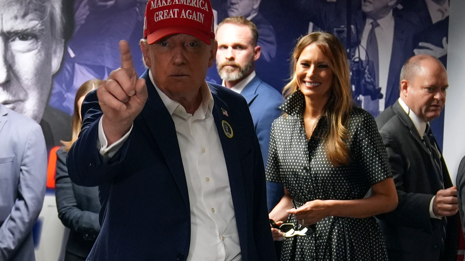 Republican presidential nominee former President Donald Trump visits his campaign headquarters, Tuesday, Nov. 5, 2024, in West Palm Beach, Fla. (AP Photo/Evan Vucci)