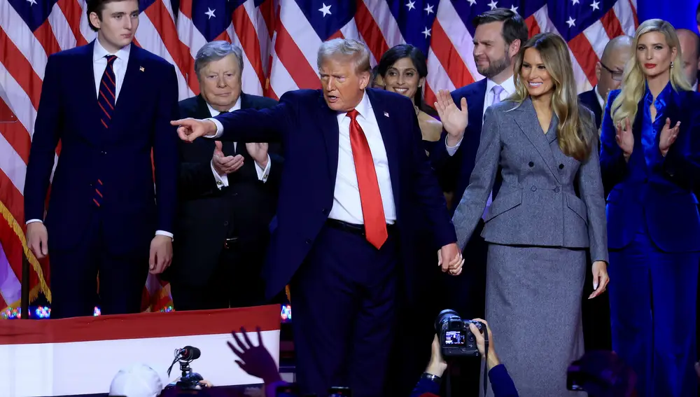 Republican presidential candidate Trump reacts to elections results