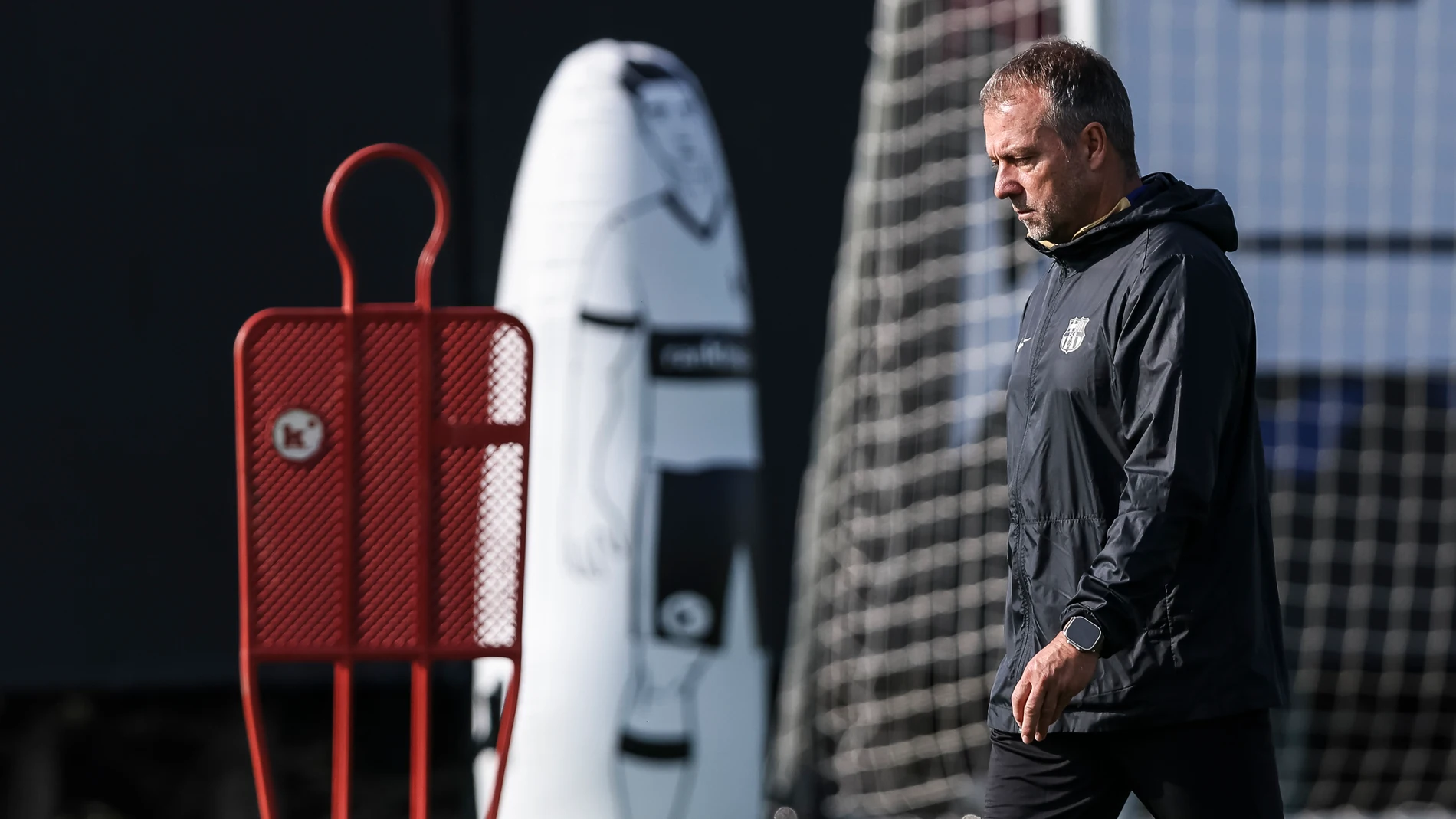 Hansi Flick, head coach during the training day of FC Barcelona ahead the Spanish League, La Liga EA Sports, football match against Real Sociedad at Ciudad Esportiva Joan Gamper on November 09, 2024 in Sant Joan Despi, Barcelona, Spain. AFP7 09/11/2024 ONLY FOR USE IN SPAIN