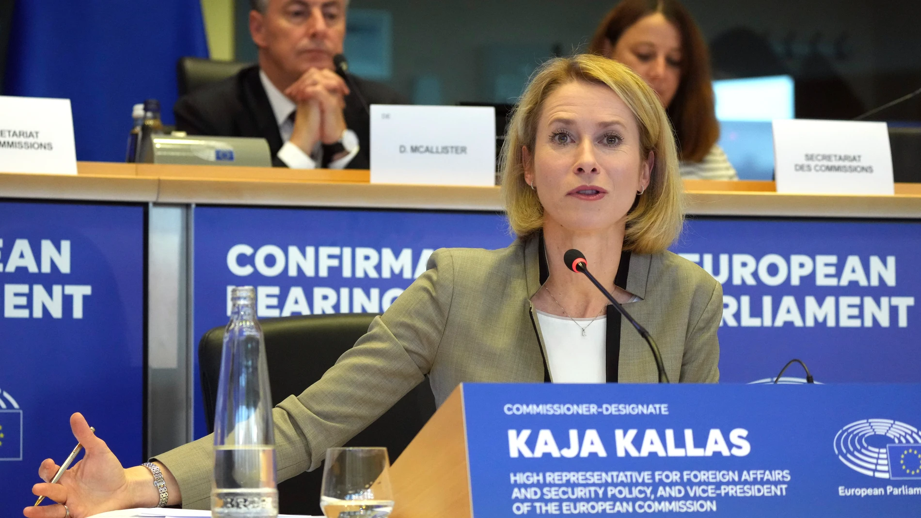 Estonia's Kaja Kallas, nominee for European Union High Representative and Vice-President for Foreign Affairs and Security Policy, speaks during her hearing at the European Parliament in Brussels on Tuesday, Nov. 12, 2024. (AP Photo/Virginia Mayo)