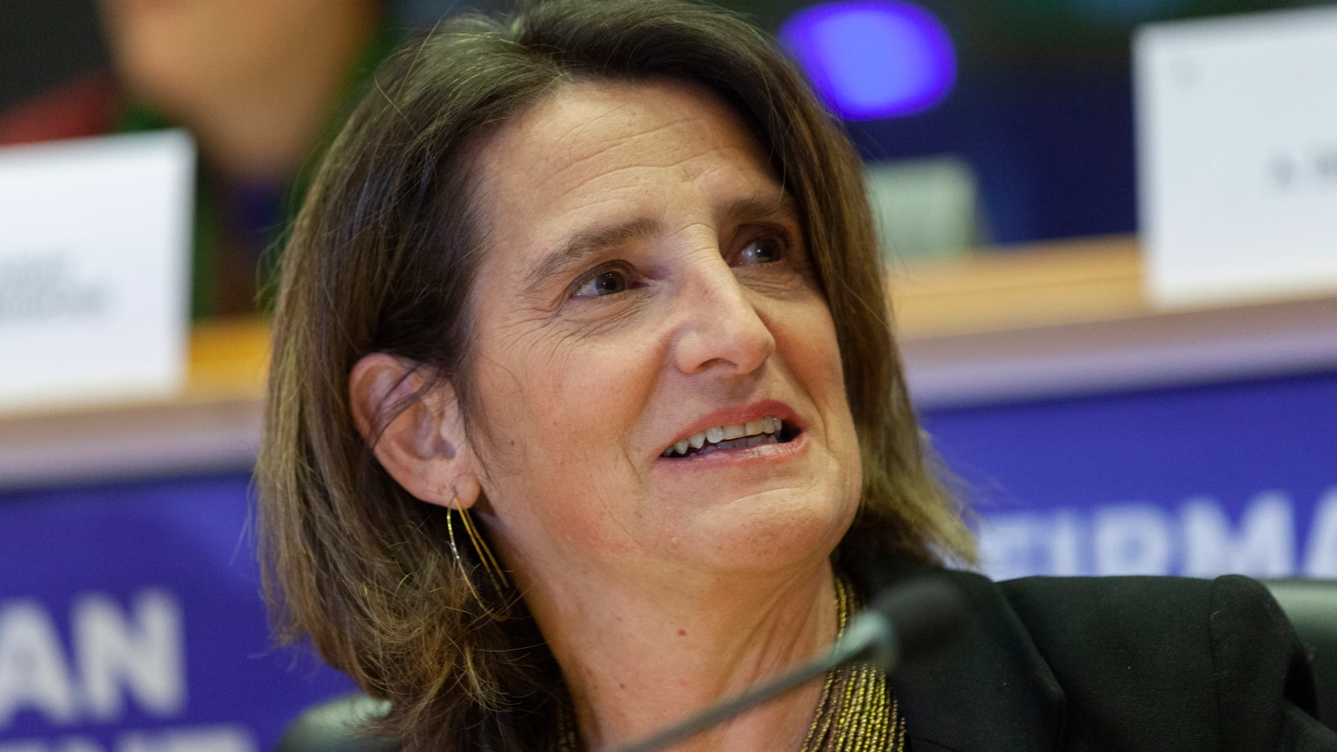 La candidata a la vicepresidencia ejecutiva de Transición Limpia, Justa y Competitiva, y a la cartera de Competencia de la Comisión Europea, Teresa Ribera, durante su intervención en el Parlamento Europeo en el proceso de audiencia para la confirmación de su candidatura a la Comisión Europea, en el Parlamento Europeo, a 12 de noviembre de 2024, en Bruselas (Bélgica). ara asumir el puesto que le ha encargado la presidenta de la Comisión, Ursula von der Leyen, Ribera debe responder antes a las...