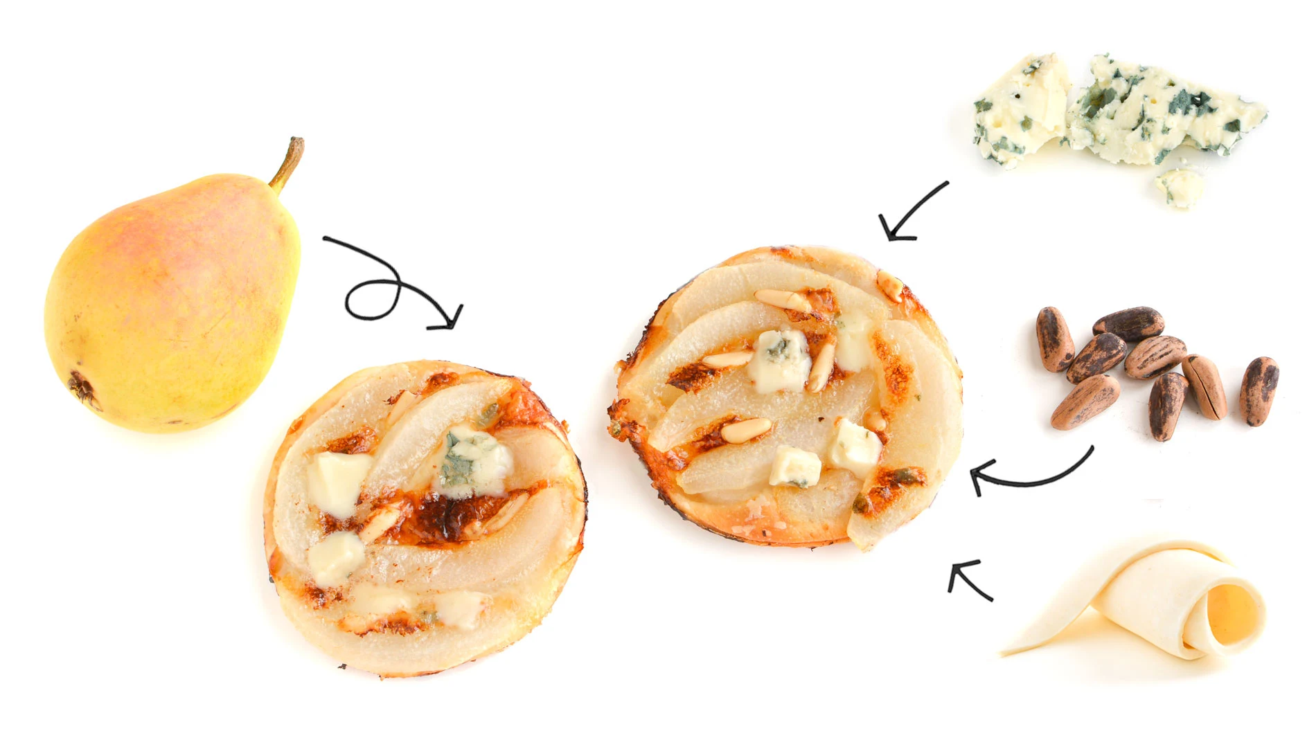 Ingredientes para preparar tartaletas de peras y roquefort