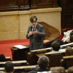El presidente de la Generalitat, Salvador Illa, en el pleno del Parlament, a 13 de noviembre de 2024