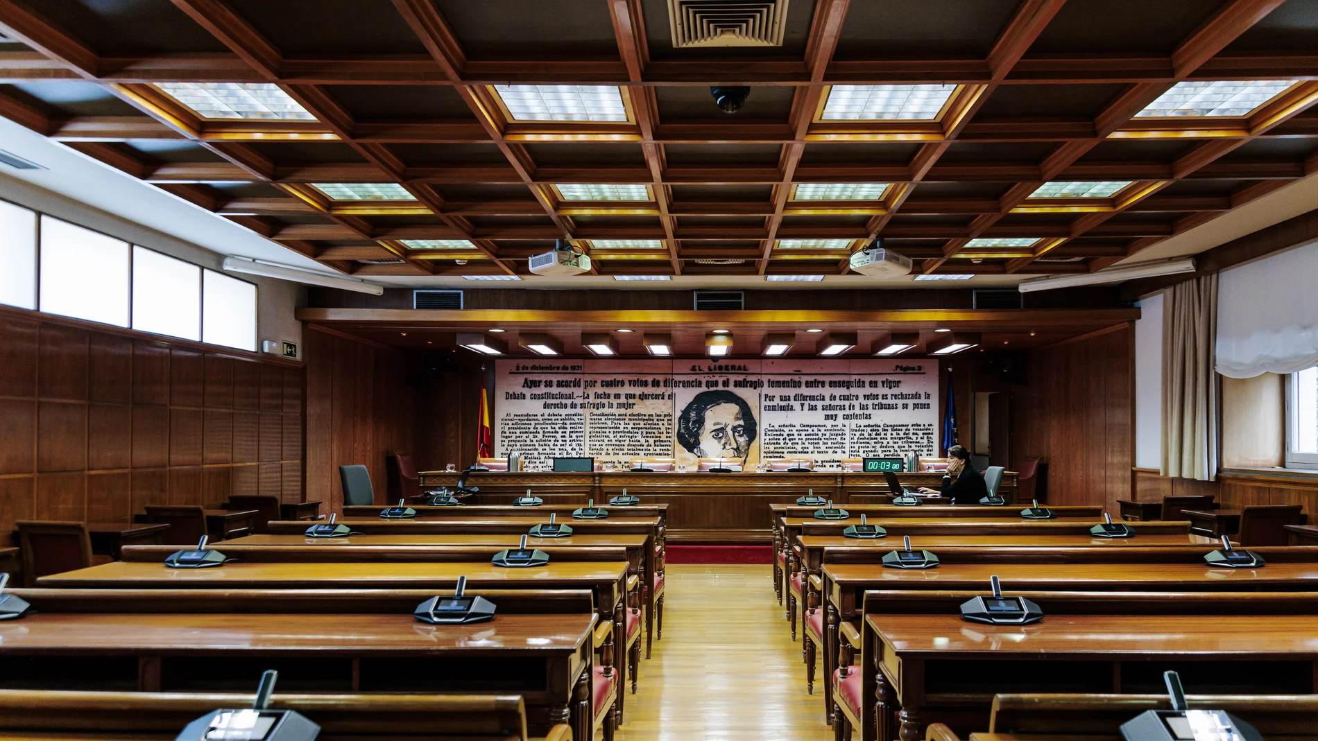 La sala Clara Campoamor antes de una comparecencia en la Comisión de Investigación por el ‘caso Koldo’, en el Senado, a 14 de noviembre de 2024, en Madrid (España). Javier Sánchez Fuentefría ha comparecido en la Comisión de Investigación sobre los contratos públicos realizados durante la pandemia de Covid-19, relacionados con la intermediación de Koldo García Izaguirre, así como los posibles casos de corrupción que, directa o indirectamente, tengan relación con las actividades y contactos de ...