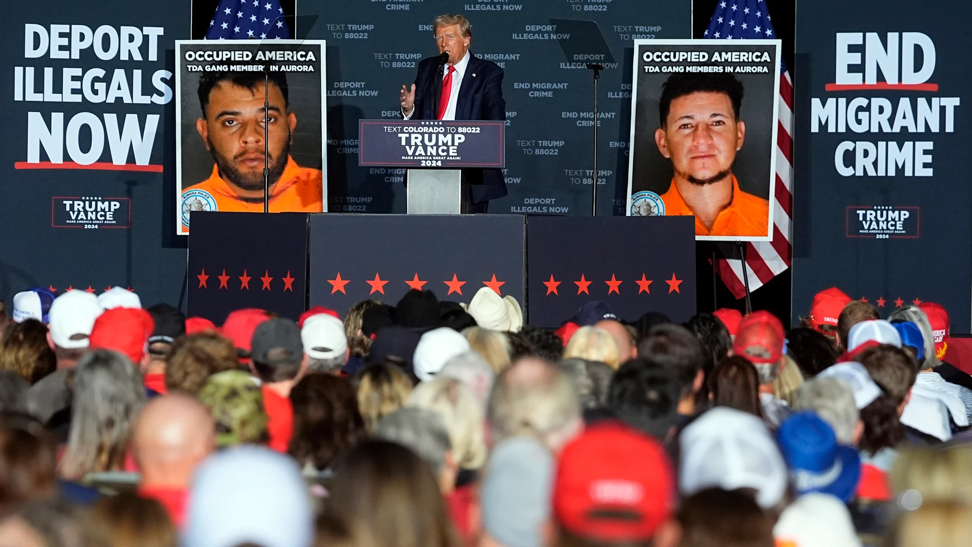 FILE - Republican presidential nominee former President Donald Trump speaks during a campaign rally at the Gaylord Rockies Resort and Convention Center Friday, Oct. 11, 2024, in Aurora, Colo. (AP Photo/David Zalubowski, File)