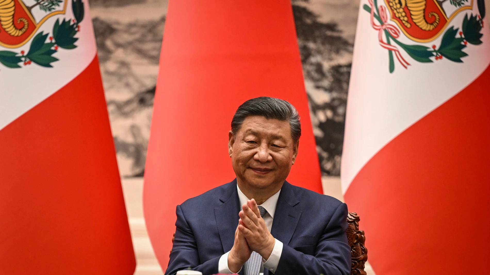 FILE - China's President Xi Jinping applauds during a signing ceremony with Peru's President Dina Boluarte at the Great Hall of the People in Beijing, Friday, June 28, 2024. (Jade Gao/Pool Photo via AP, File)