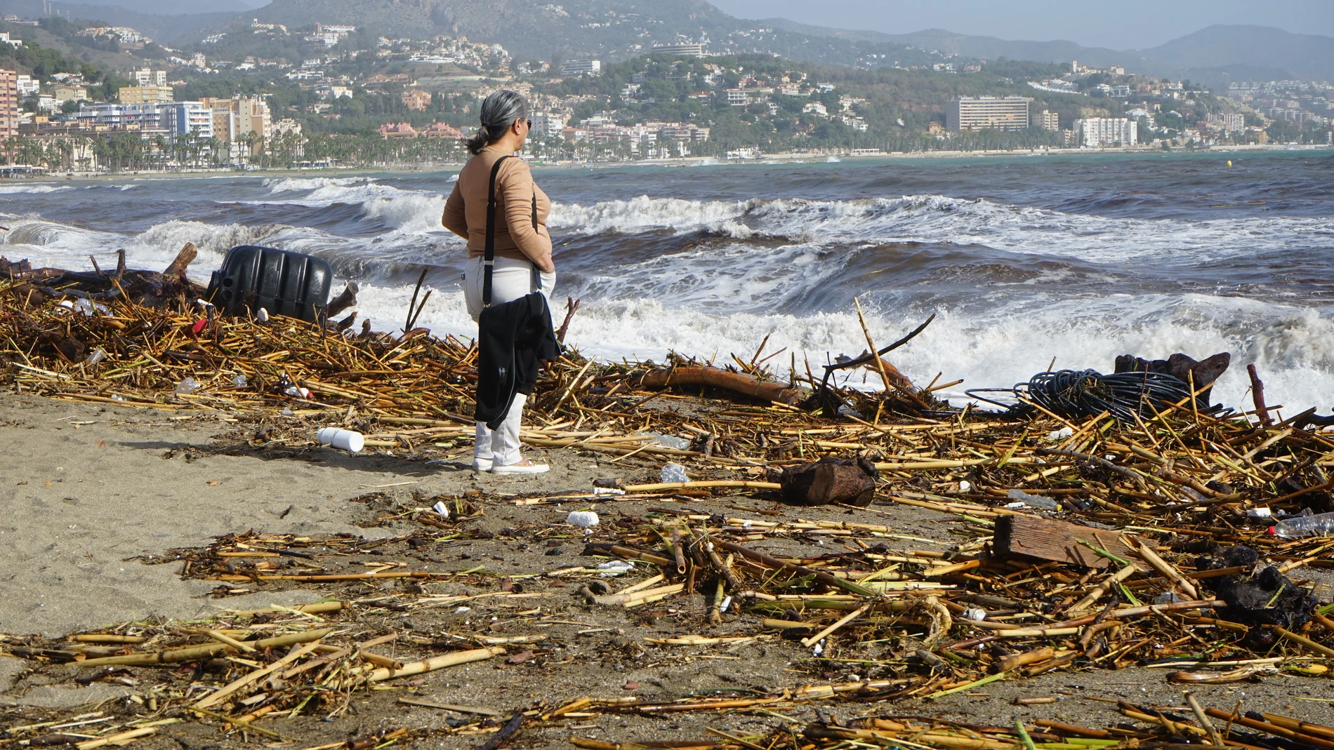 Playa de la Malagueta llena de escombros