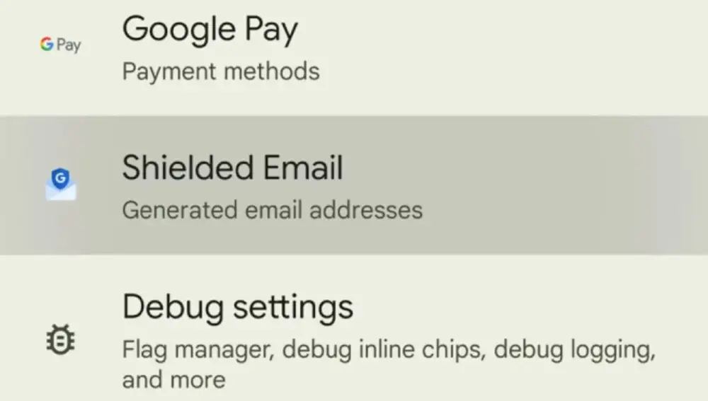 Shielded Email en los ajustes de Android.
