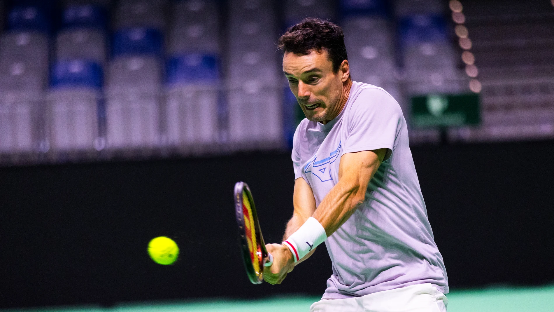 Roberto Bautista, durante un entrenamiento para la Copa Davis 2024 en Málaga