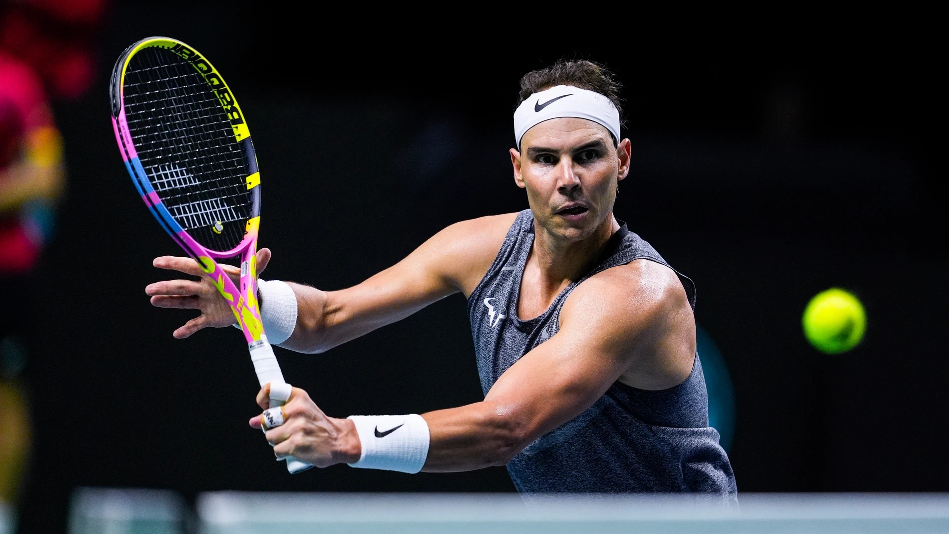 Rafa Nadal of Spain in action during training session before Davis Cup at Martin Carpena Pavilion stadium on November 16, 2024, in Malaga, Spain AFP7 16/11/2024 ONLY FOR USE IN SPAIN