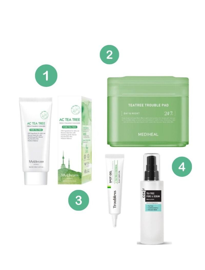 Productos para el acné con árbol de té.