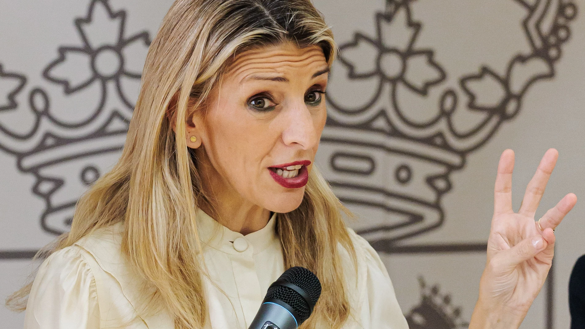 La vicepresidenta segunda del Gobierno y ministra de Trabajo y Economía Social, Yolanda Díaz, interviene durante una rueda de prensa, en la Delegación del Gobierno en Valencia, a 18 de noviembre de 2024, en Madrid (España). Yolanda se reúne hoy con el consejero de Empleo, representantes empresariales y sindicales, y con los alcaldes de los municipios afectados por la DANA para abordar el plan de empleo. 18 NOVIEMBRE 2024 Carlos Luján / Europa Press 18/11/2024