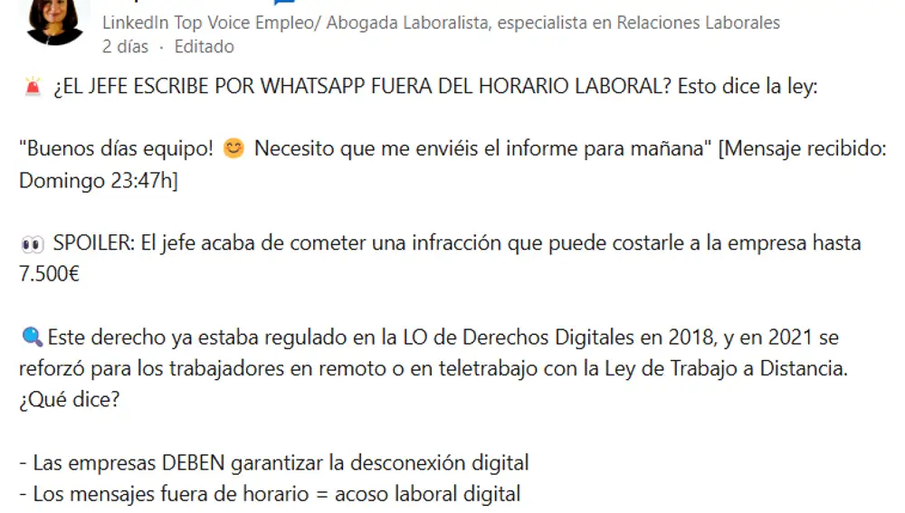 Una abogada laboralista explica las multas por no respetar la desconexión digital