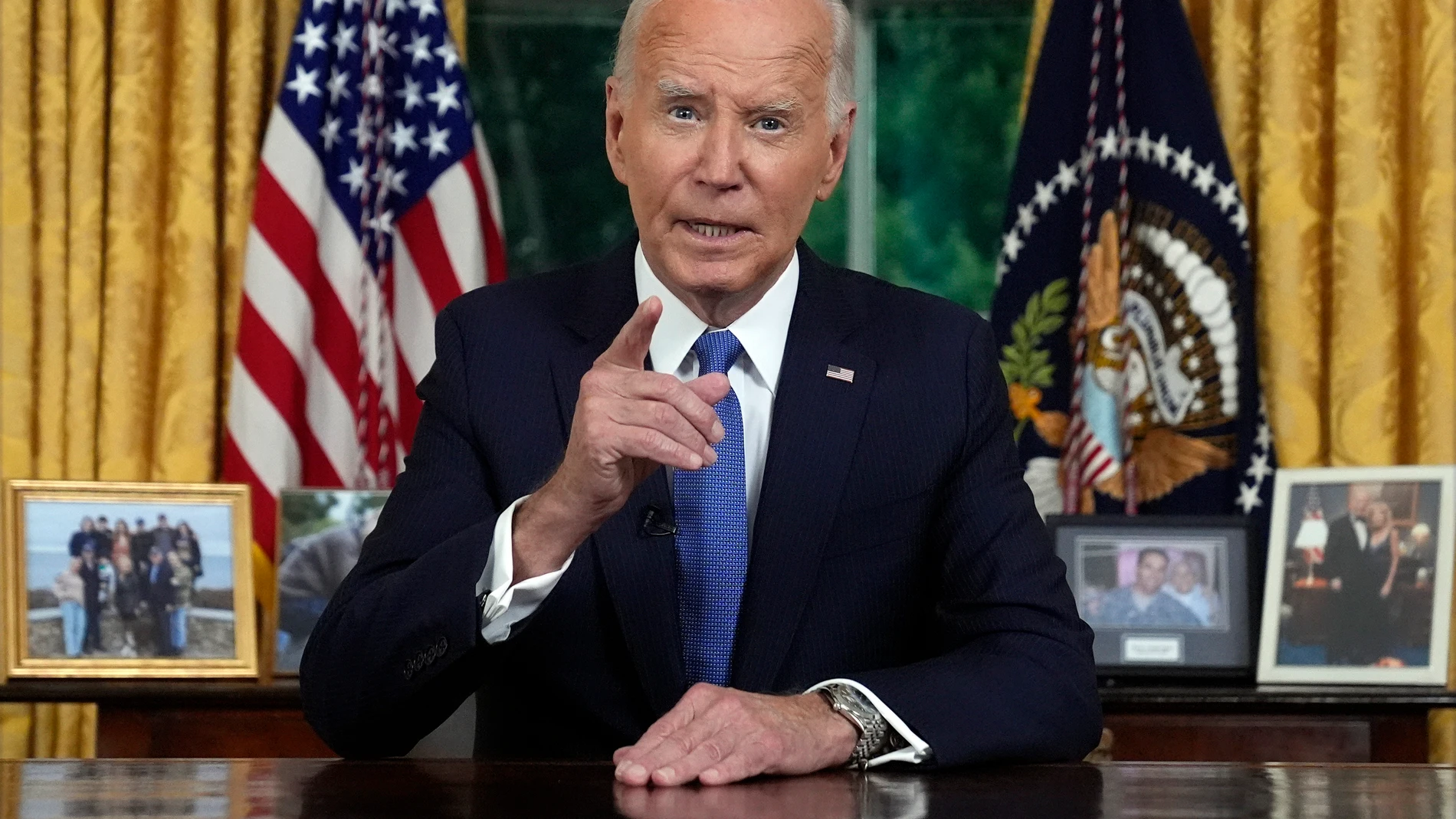 FILE - President Joe Biden addresses the nation from the Oval Office of the White House in Washington, July 24, 2024, about his decision to drop his Democratic presidential reelection bid. (AP Photo/Evan Vucci, Pool, File)