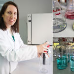 Marta Doval en uno de los laboratorios de Ingeniería Química de la UPCT con un respirómetro utilizado para medir procesos de biodegradación.