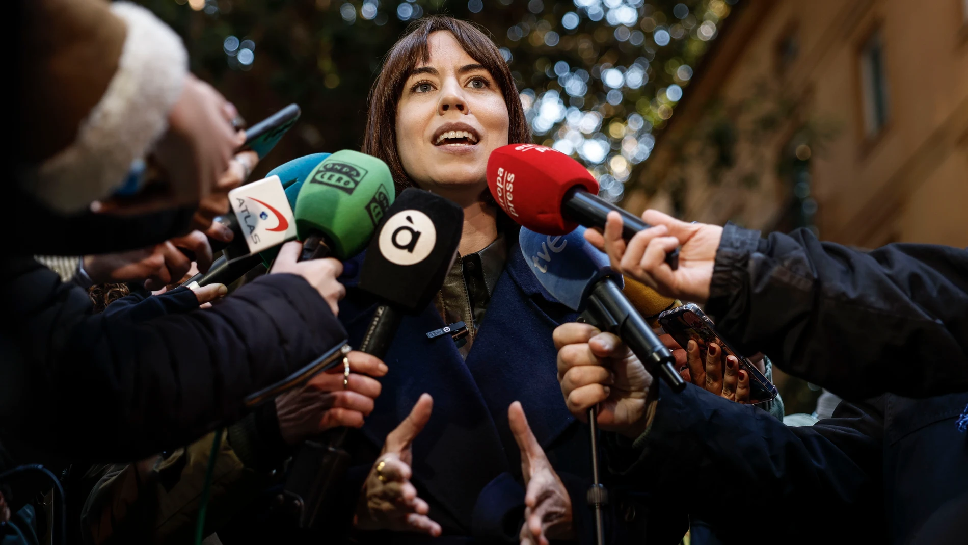 GRAFCVA4755. VALENCIA, 16/01/2025.- La secretaria general del PSPV-PSOE, Diana Morant, se reúne con el grupo parlamentario socialista de Les Corts Valencianes. En la imagen Morant atiende a los medios de comunicación tras la reunión con el grupo socialista. EFE/Biel Aliño