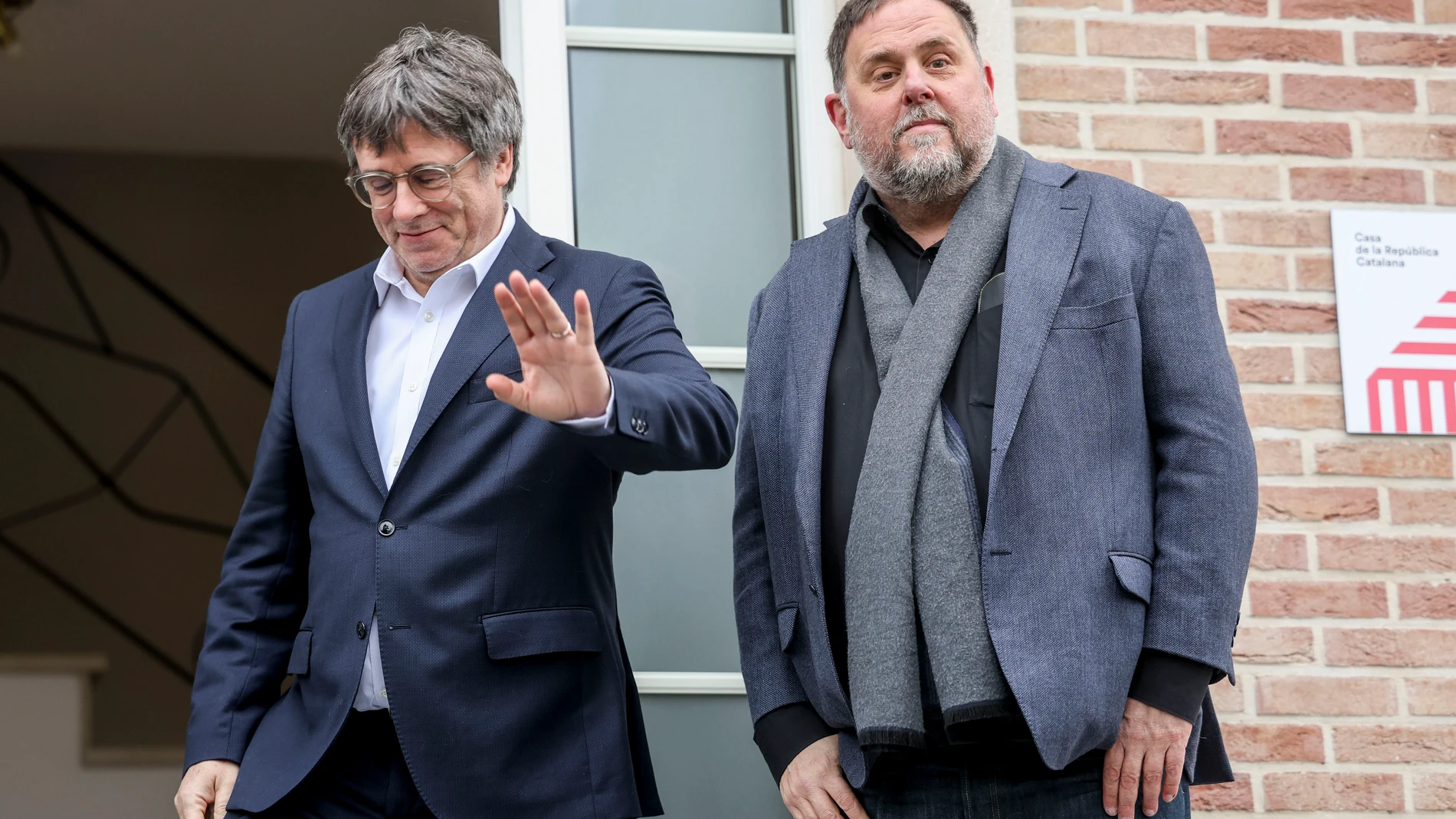 WATERLOO (BÉLGICA), 16/01/2025.- El presidente de Junts, Carles Puigdemont, y el de ERC, Oriol Junqueras, se reúnen este jueves en Waterloo (Bélgica), por primera vez desde que ambos recuperaron los cargos al frente de sus respectivos partidos. EFE/ Pablo Garrigós Cucarella