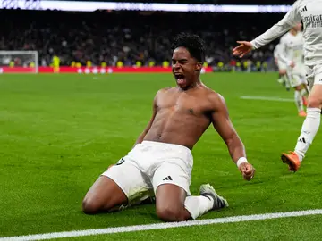 Endrick celebra uno de sus goles al Celta Endrick celebra uno de sus goles al Celta