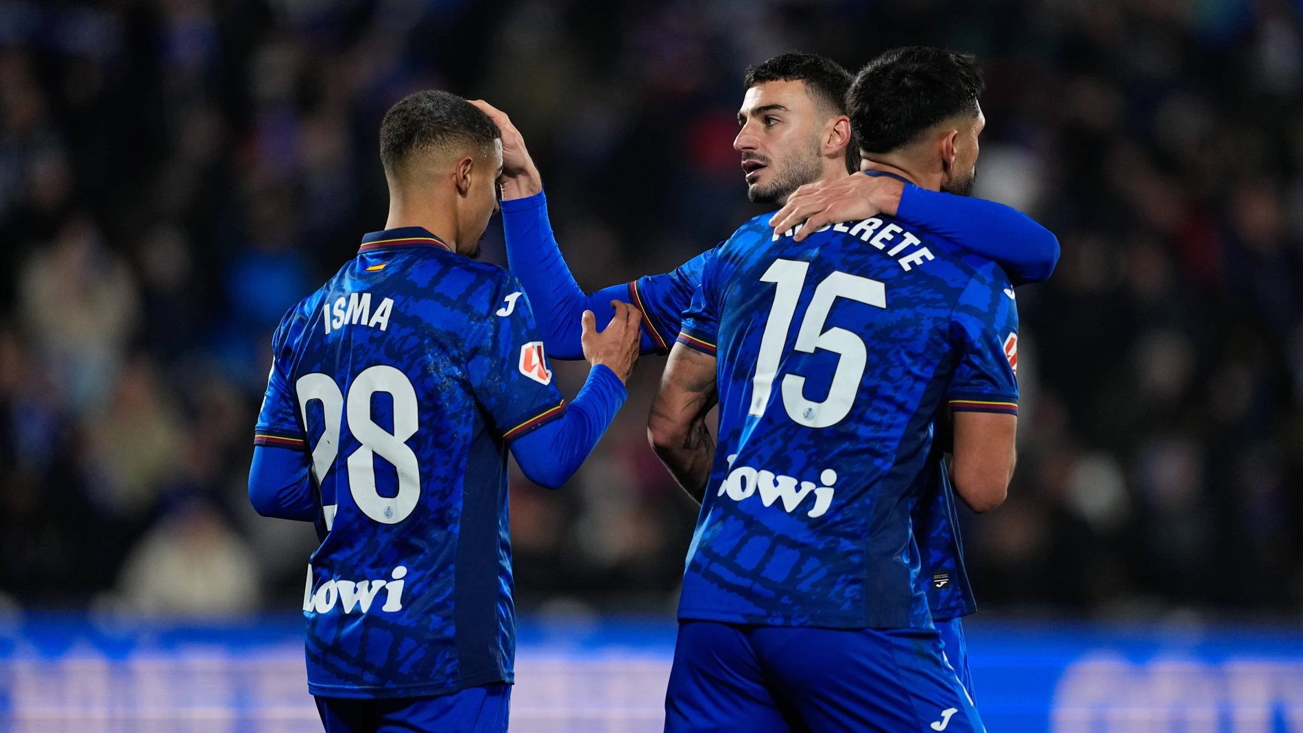 Juan Iglesias of Getafe CF celebrates the 1-1 with his teammates during the Spanish League, LaLiga EA Sports, football match played between Getafe CF and FC Barcelona at Coliseum de Getafe stadium on January 18, 2025, in Madrid, Spain.AFP7 18/01/2025 ONLY FOR USE IN SPAIN