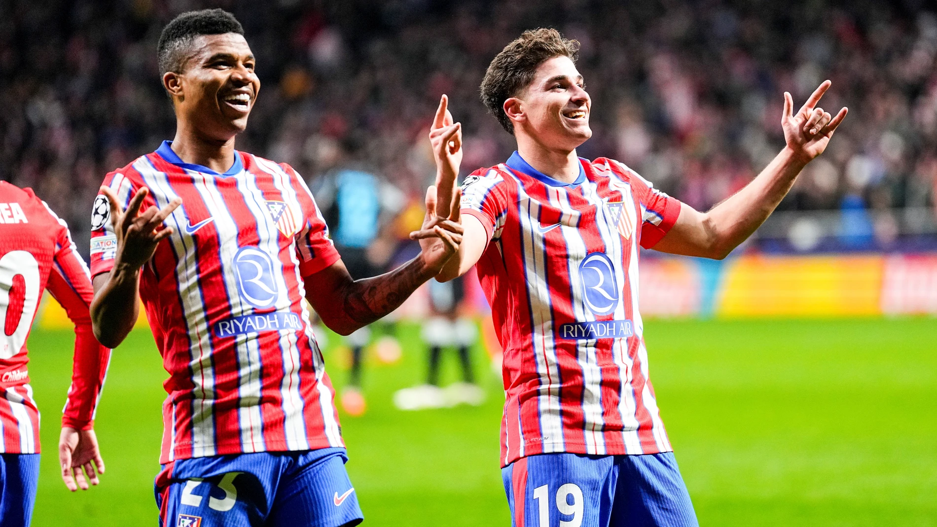 Julian Alvarez of Atletico de Madrid celebrates a goal during the UEFA Champions League 2024/25 League Phase MD7 match between Atletico de Madrid and Bayer 04 Leverkusen at Riyadh Air Metropolitano stadium on January 21, 2025, in Madrid, Spain. AFP7 22/01/2025 ONLY FOR USE IN SPAIN