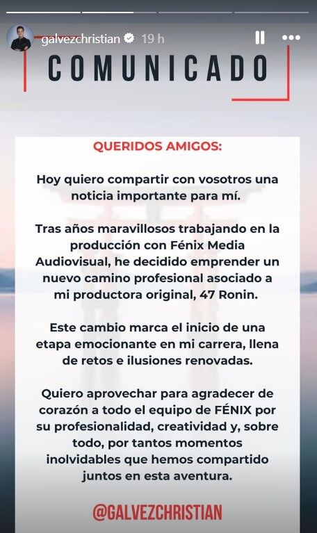 Comunicado oficial del presentador