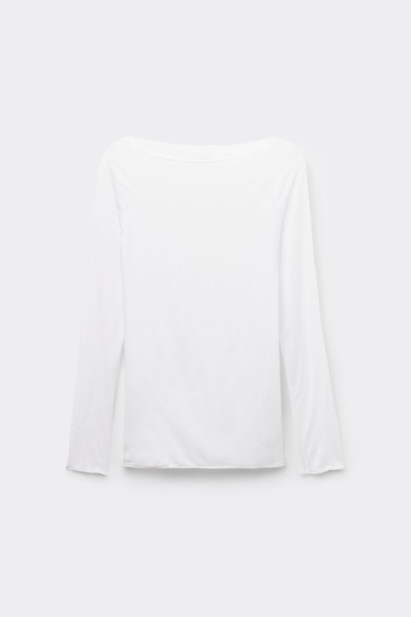 Camiseta con cuello barco en cashmere de manga larga