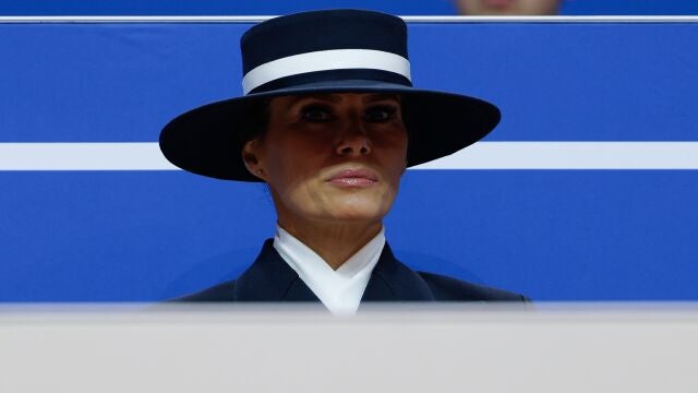 First lady Melania Trump looks on during an indoor inauguration parade at the Capitol One Arena in Washington, DC, USA, 20 January 2025. 