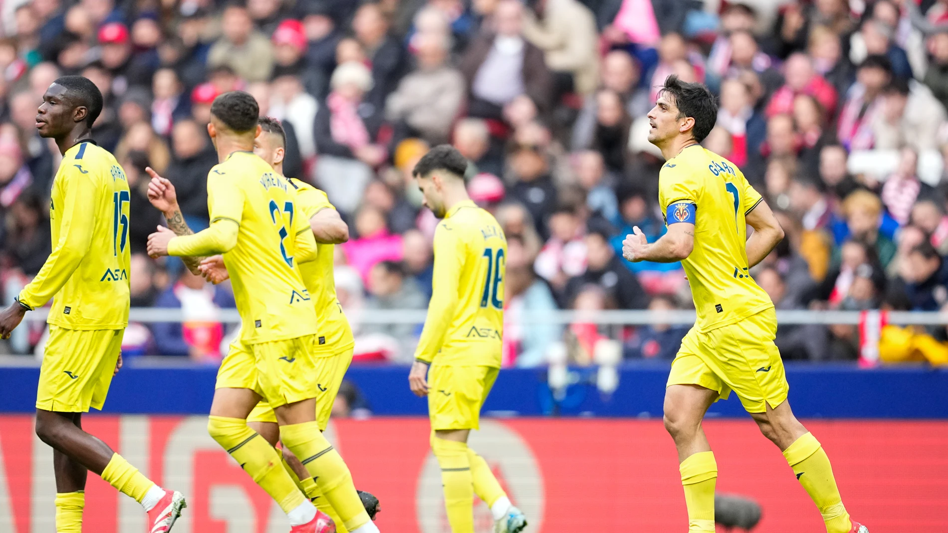 Gerard Moreno of Villarreal celebrates a goal during the Spanish League, LaLiga EA Sports, football match played between Atletico de Madrid and Villarreal CF at Riyadh Air Metropolitano stadium on January 25, 2025, in Madrid, Spain. AFP7 25/01/2025 ONLY FOR USE IN SPAIN