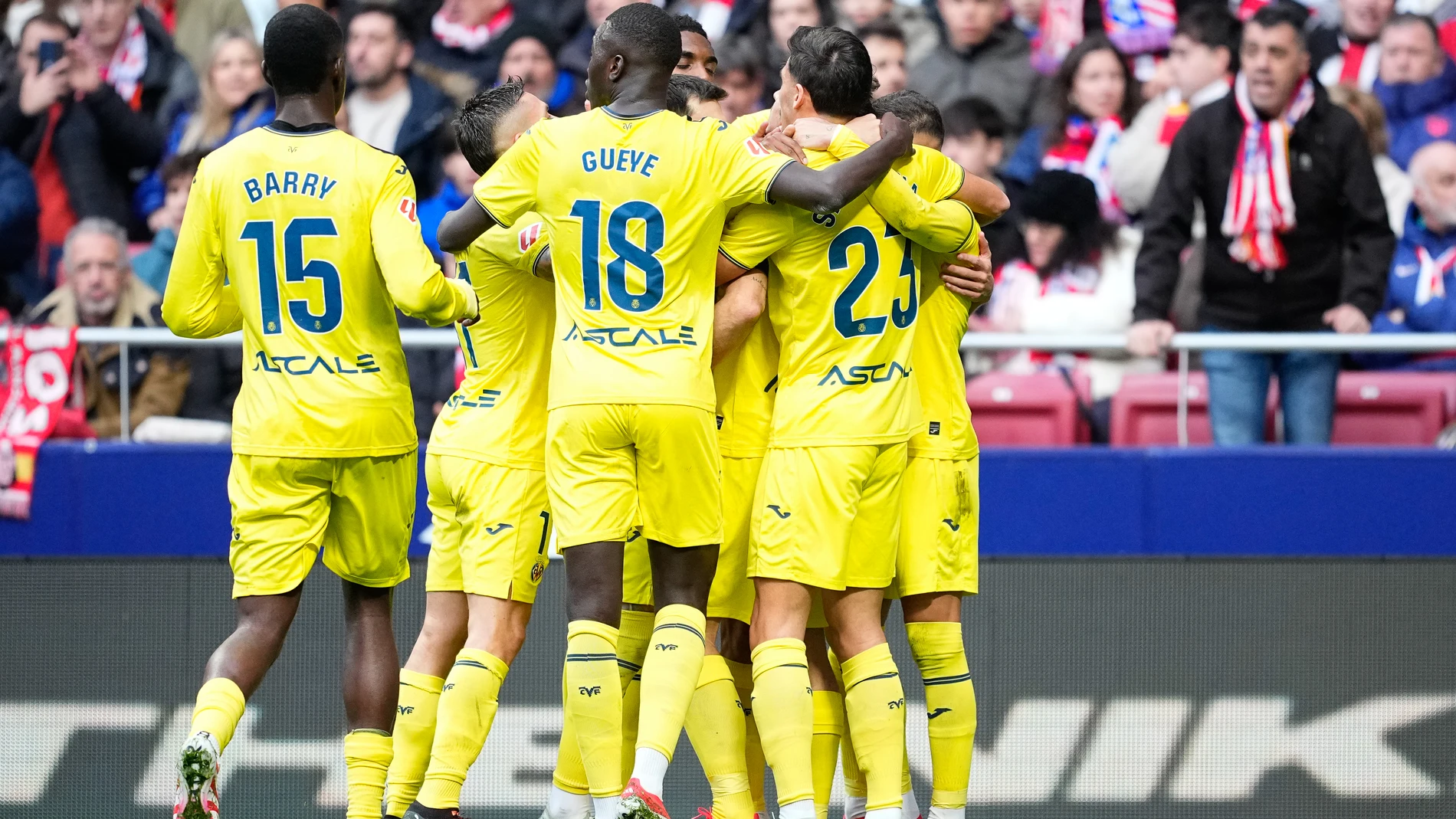 Gerard Moreno of Villarreal celebrates a goal during the Spanish League, LaLiga EA Sports, football match played between Atletico de Madrid and Villarreal CF at Riyadh Air Metropolitano stadium on January 25, 2025, in Madrid, Spain. AFP7 25/01/2025 ONLY FOR USE IN SPAIN