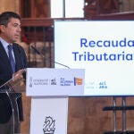 El presidente de la Generalitat, Carlos Mazón, durante la presentación de la recaudación tributaria