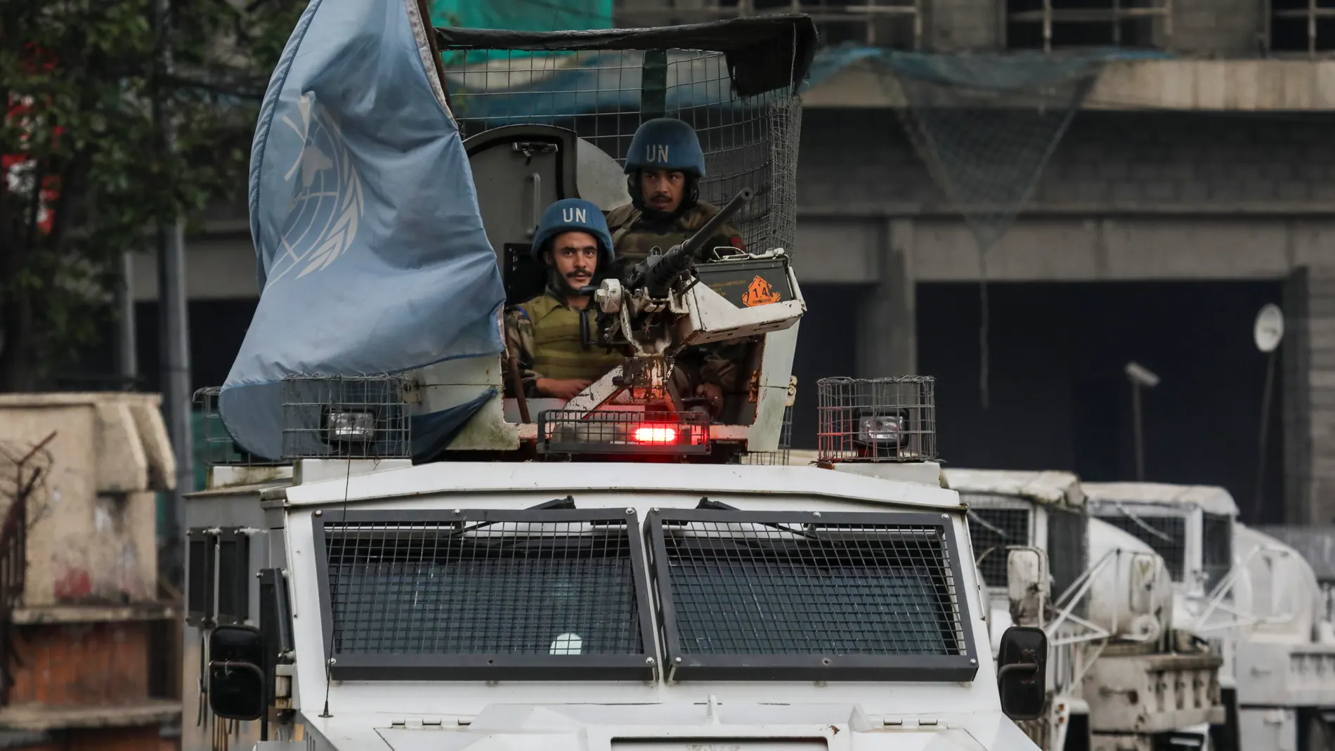 Goma (Congo, The Democratic Republic Of The), 31/01/2025.- Peacekeeping troops of the United Nations Organization Stabilization Mission in the Democratic Republic of the Congo (MONUSCO) patrol the streets of Goma, Democratic Republic of the Congo, 31 January 2025. The M23 (March 23 Movement) rebel group has launched a large-scale offensive in the east of the DR Congo. Both the country and the United Nations accuse neighboring Rwanda of backing the rebels. (Ruanda) EFE/EPA/DANIEL IRUNGU