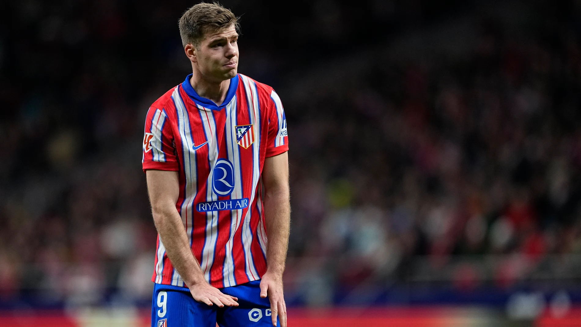 Alexander Sorloth of Atletico de Madrid gestures during the Spanish League, LaLiga EA Sports, football match played between Atletico de Madrid and RCD Mallorca at Riyadh Air Metropolitano stadium on February 1, 2025, in Madrid, Spain. AFP7 01/02/2025 ONLY FOR USE IN SPAIN