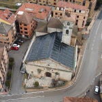 Vista aérea de la iglesia de San Leonardo de Yagüe (Soria)