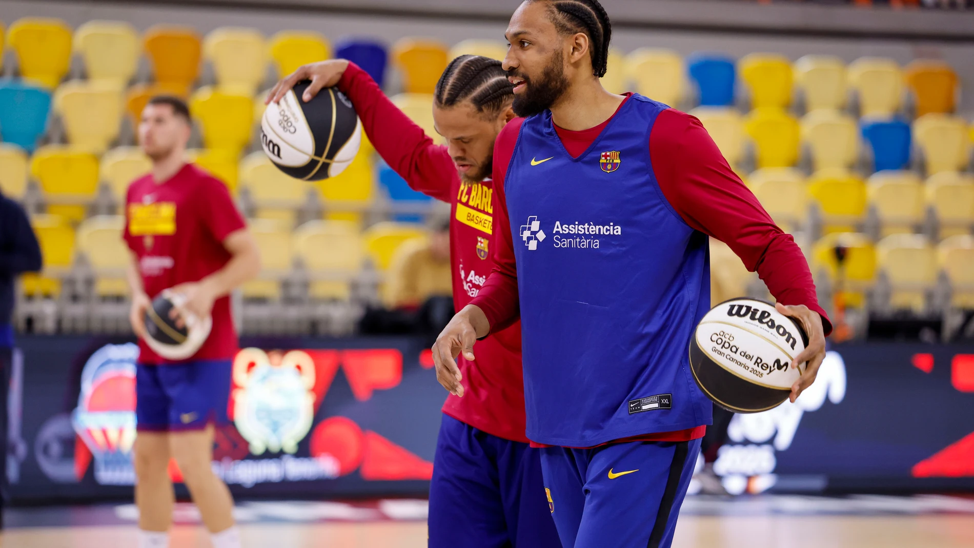Anderson y Parker, en el entrenamiento del Barcelona en el Gran Canaria Arena