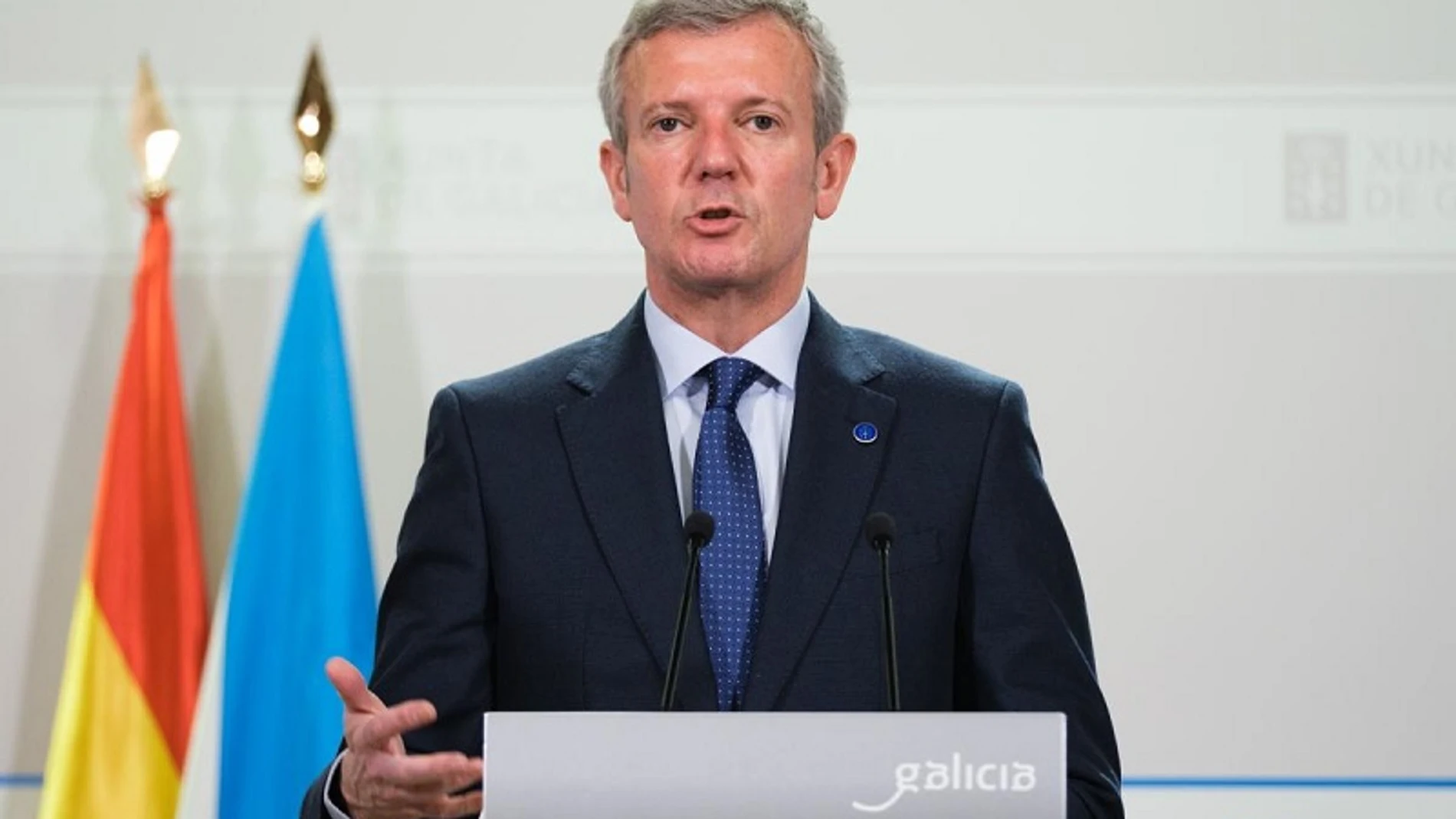 Alfonso Rueda en su comparecencia de hoy ante los medios.