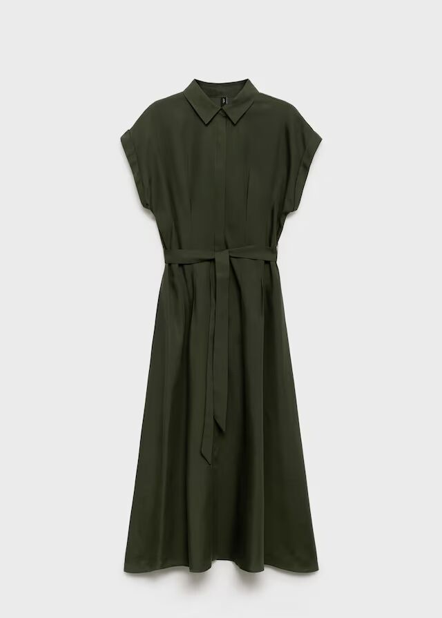 Vestido camisero cinturón mezcla lino y lyocell