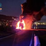 Policía Nacional fuera de servicio salva la vida a conductor de un camión incendiado