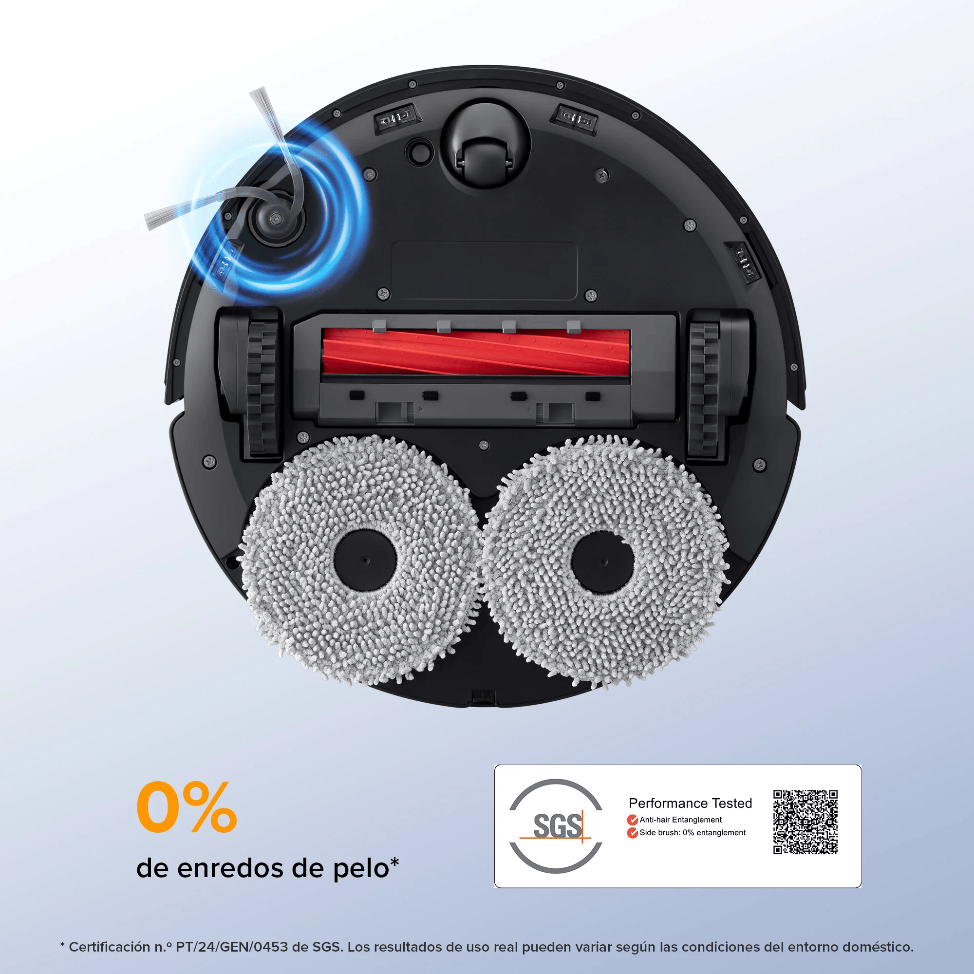 El cepillo principal flotante de goma en espiral y el cepillo lateral asimétrico con forma de arco