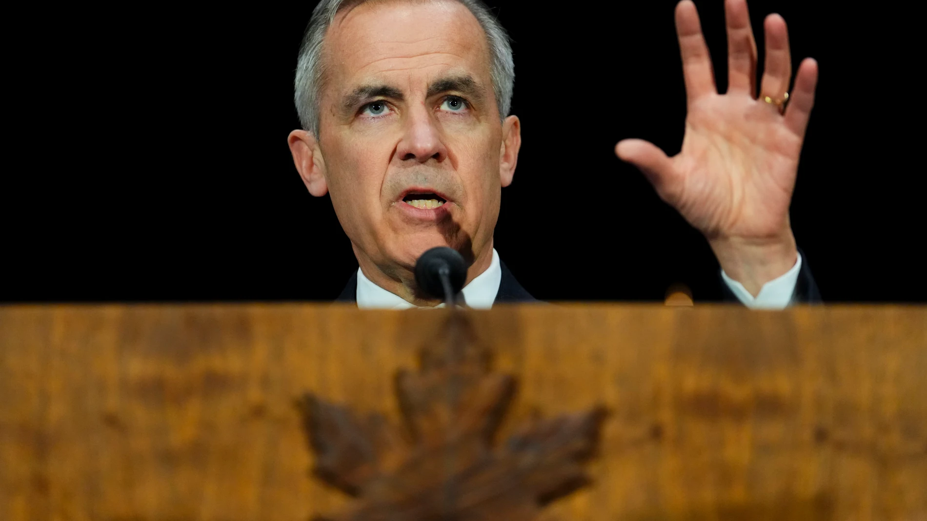 Prime Minister Mark Carney holds a press conference following the First Ministers Meeting at the National War Museum on Friday, March 21, 2025. (Sean Kilpatrick/The Canadian Press via AP)