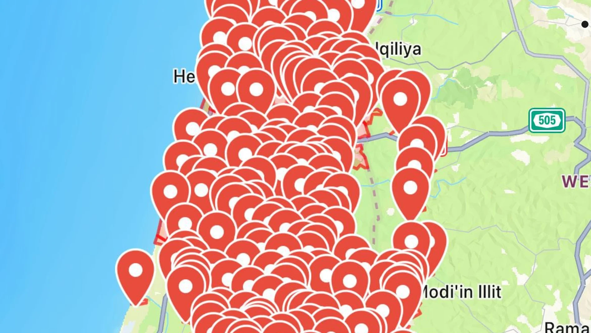 Zona de Israel donde se ha activado la última alarma por misiles de los hutíes