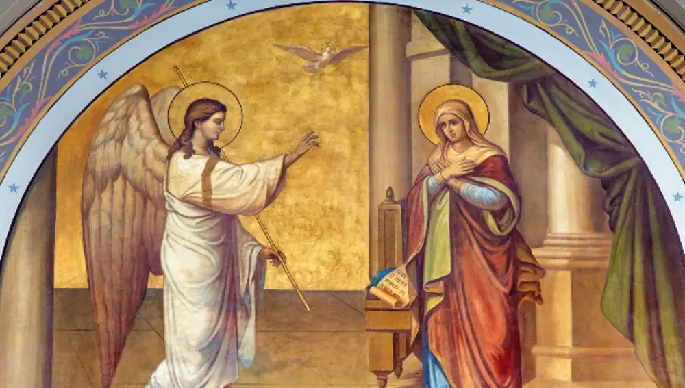 Gabriel anunciando a la Virgen María que concebiría Jesús
