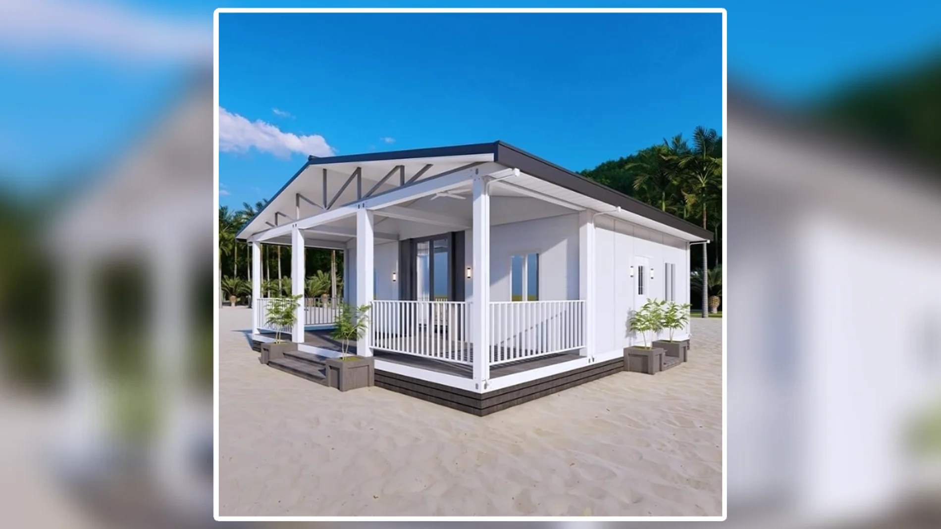 Así es el exterior de esta casa prefabricada, con porche incluido