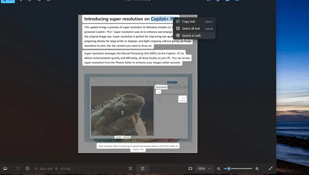 La nueva función "Búsqueda en la web" ayuda a encontrar resultados en Internet del texto seleccionado mediante OCR